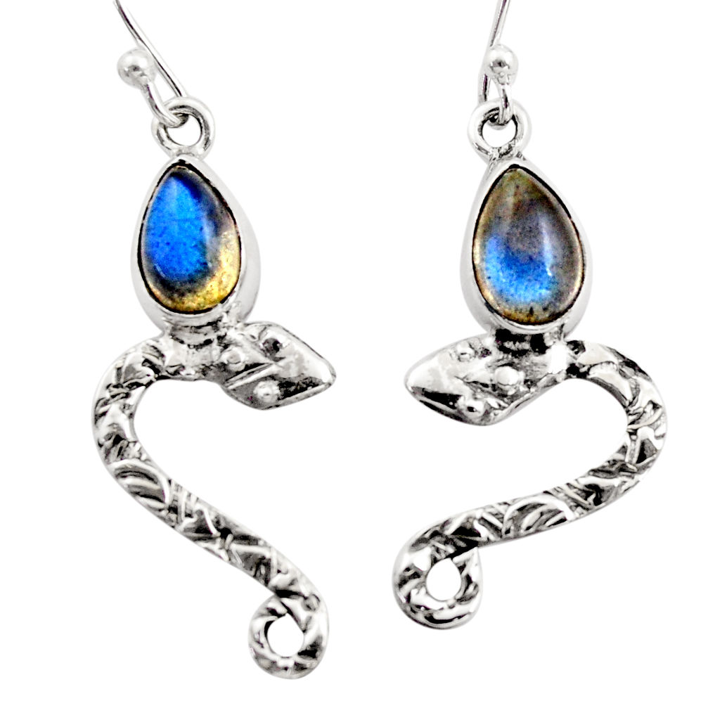 5.11cts natural blue labradorite 925 sterling silver snake earrings r15813