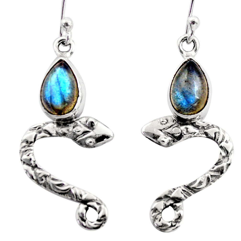 5.38cts natural blue labradorite 925 sterling silver snake earrings r15814