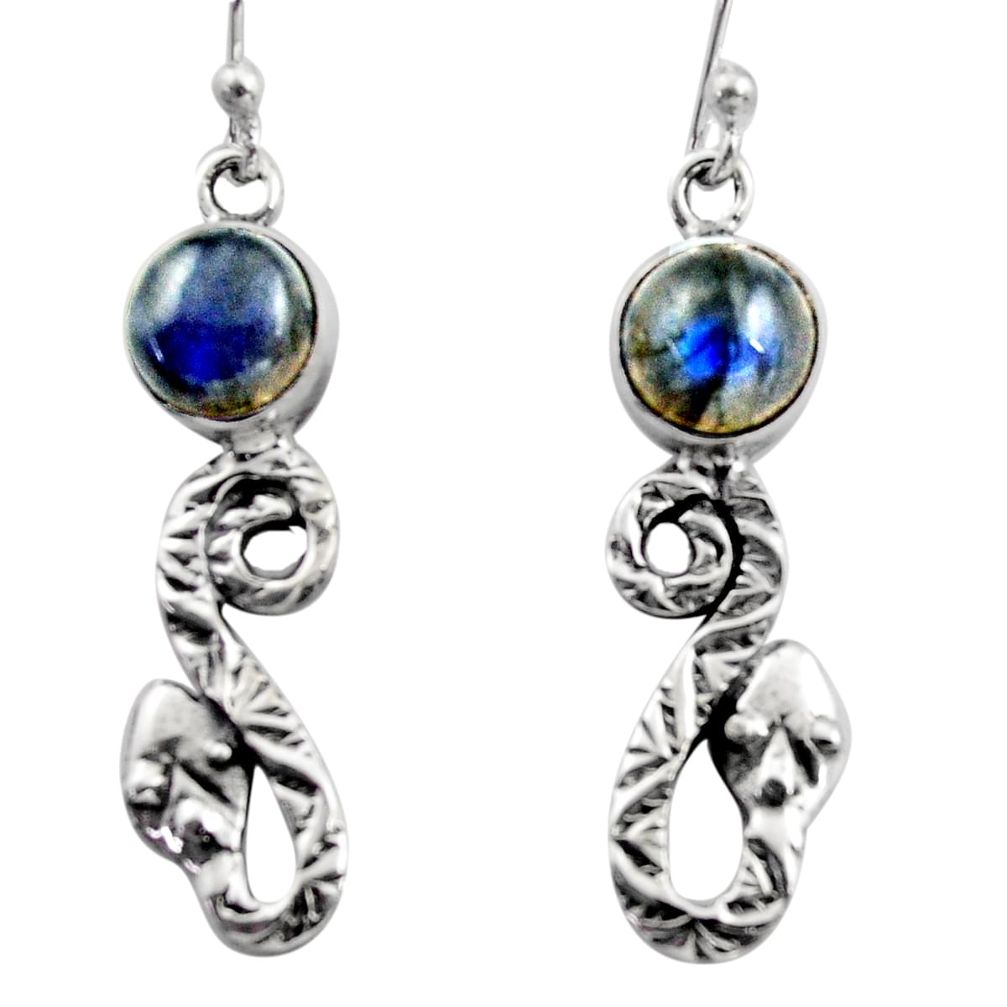 5.63cts natural blue labradorite 925 sterling silver snake earrings r15815