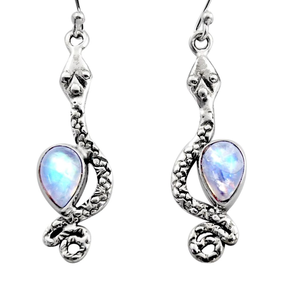 4.70cts natural rainbow moonstone 925 sterling silver snake earrings r15820