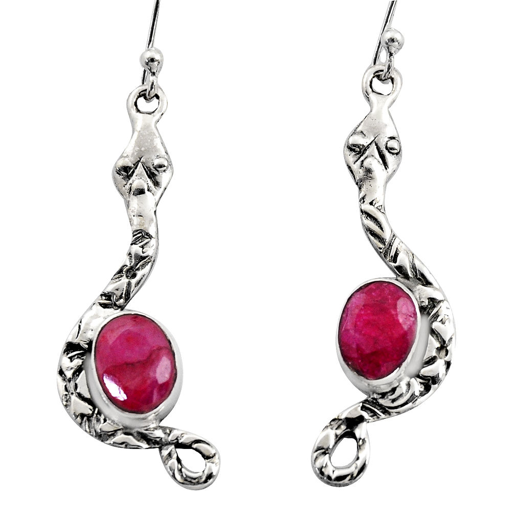 4.26cts natural red ruby 925 sterling silver snake earrings jewelry r15822