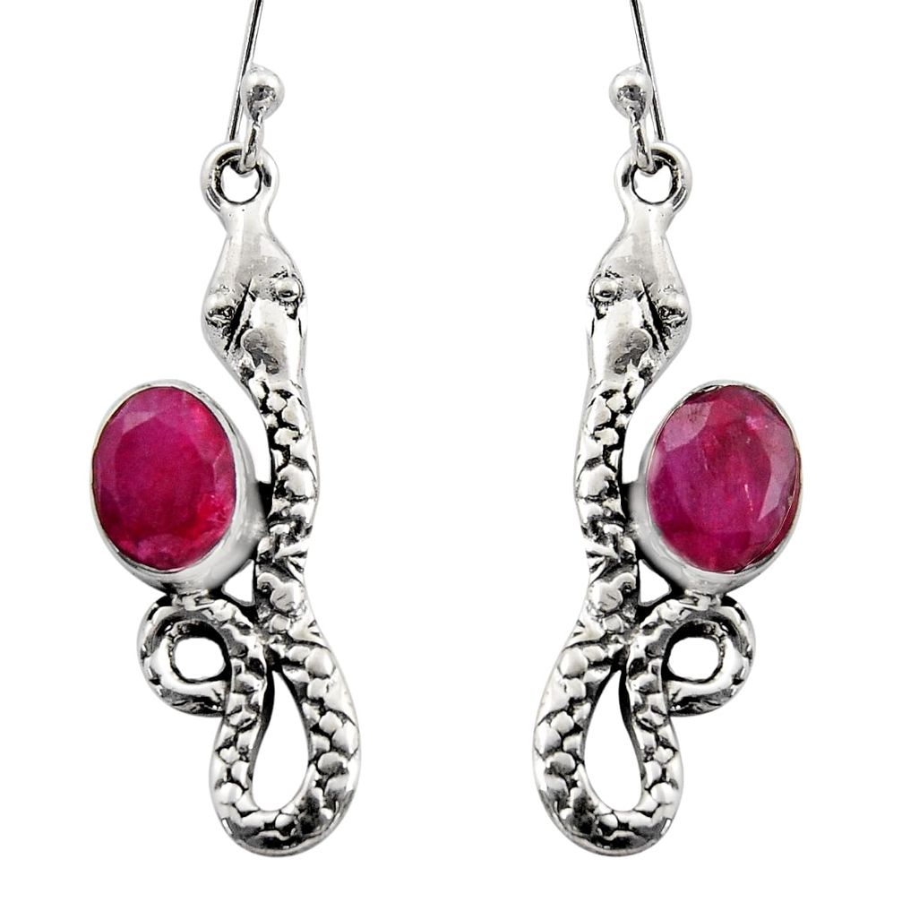 4.69cts natural red ruby 925 sterling silver snake earrings jewelry r15825