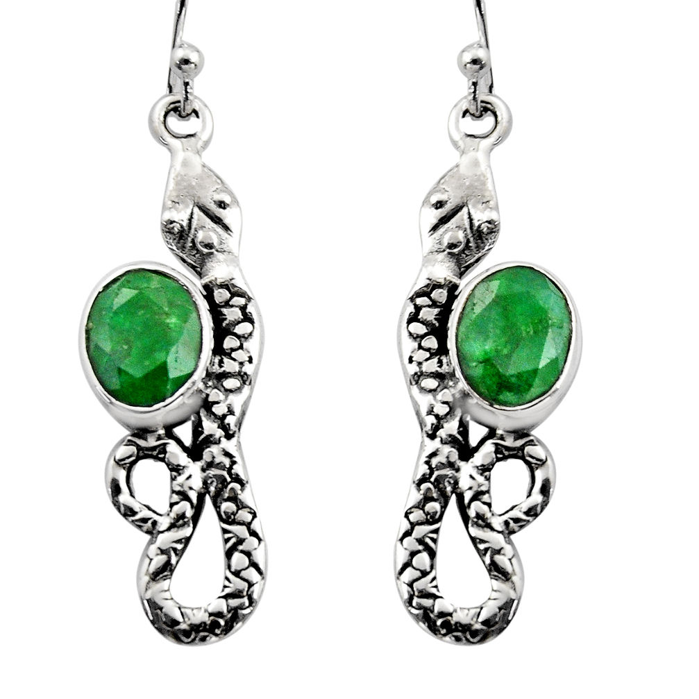 4.47cts natural green emerald 925 sterling silver snake earrings jewelry r15827