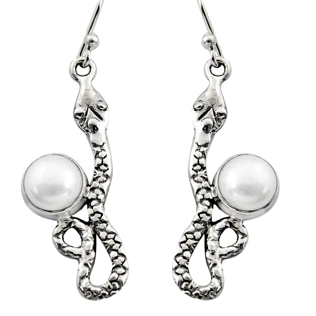 925 sterling silver 5.38cts natural white pearl snake earrings jewelry r15828