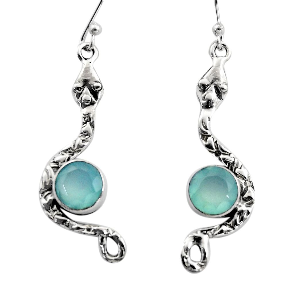 925 sterling silver 4.84cts natural aqua chalcedony snake earrings r15831