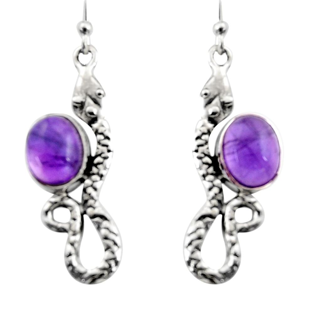 6.04cts natural purple amethyst 925 sterling silver snake earrings r15832