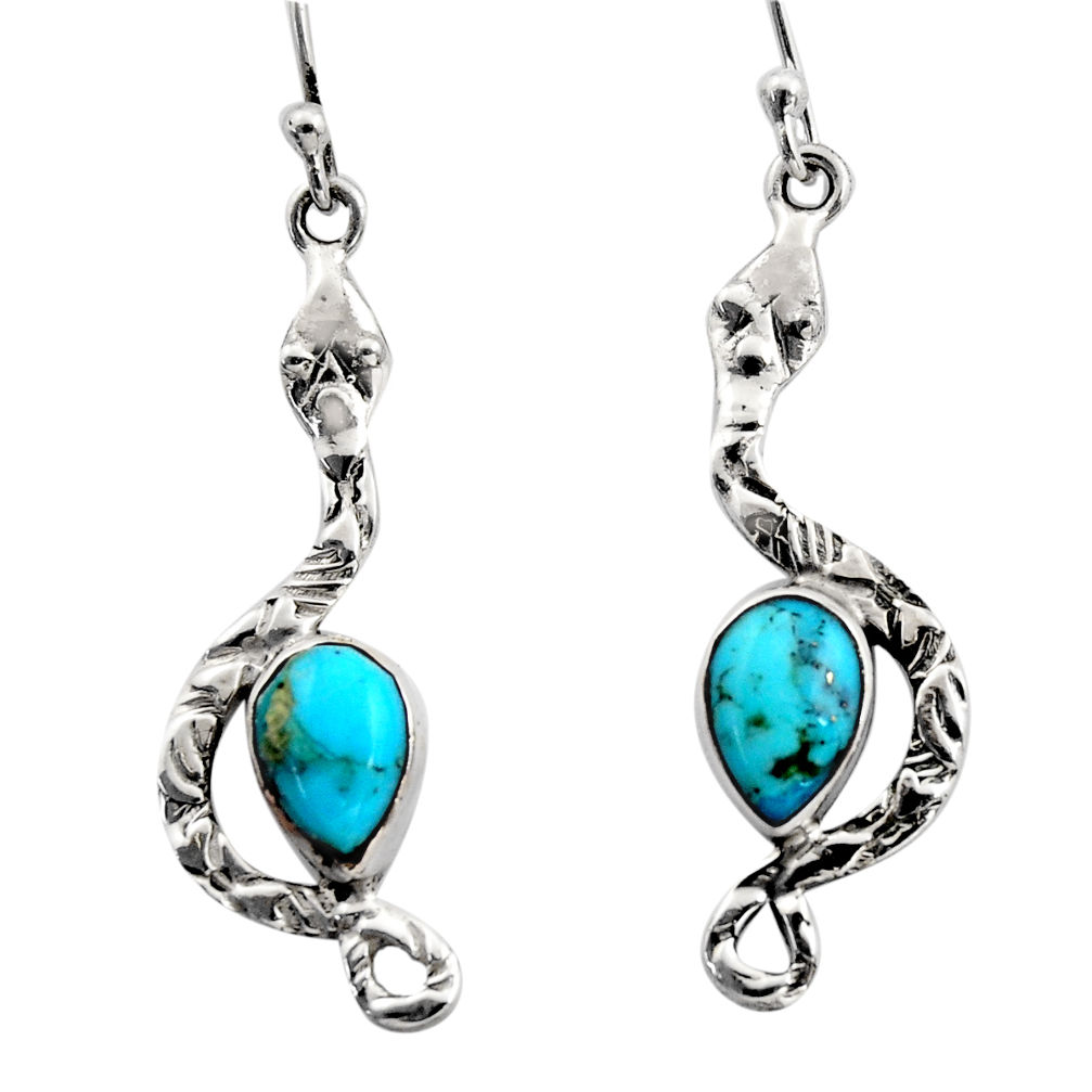 4.82cts blue arizona mohave turquoise 925 sterling silver snake earrings r15834