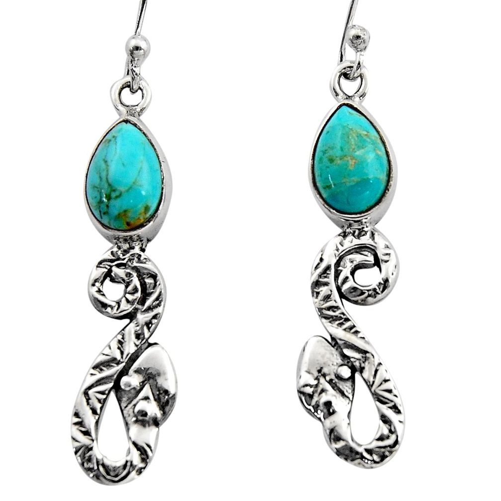 925 sterling silver 4.69cts blue arizona mohave turquoise snake earrings r15835