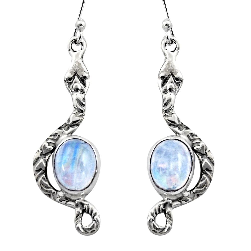 6.36cts natural rainbow moonstone 925 sterling silver snake earrings r15837