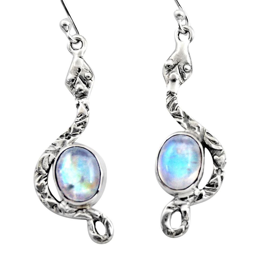 6.10cts natural rainbow moonstone 925 sterling silver snake earrings r15838