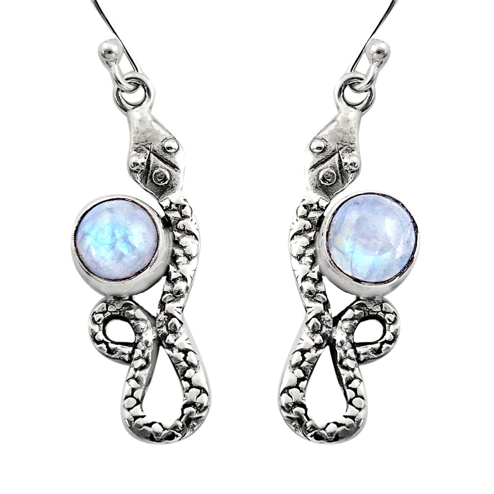 925 sterling silver 5.11cts natural rainbow moonstone snake earrings r15839