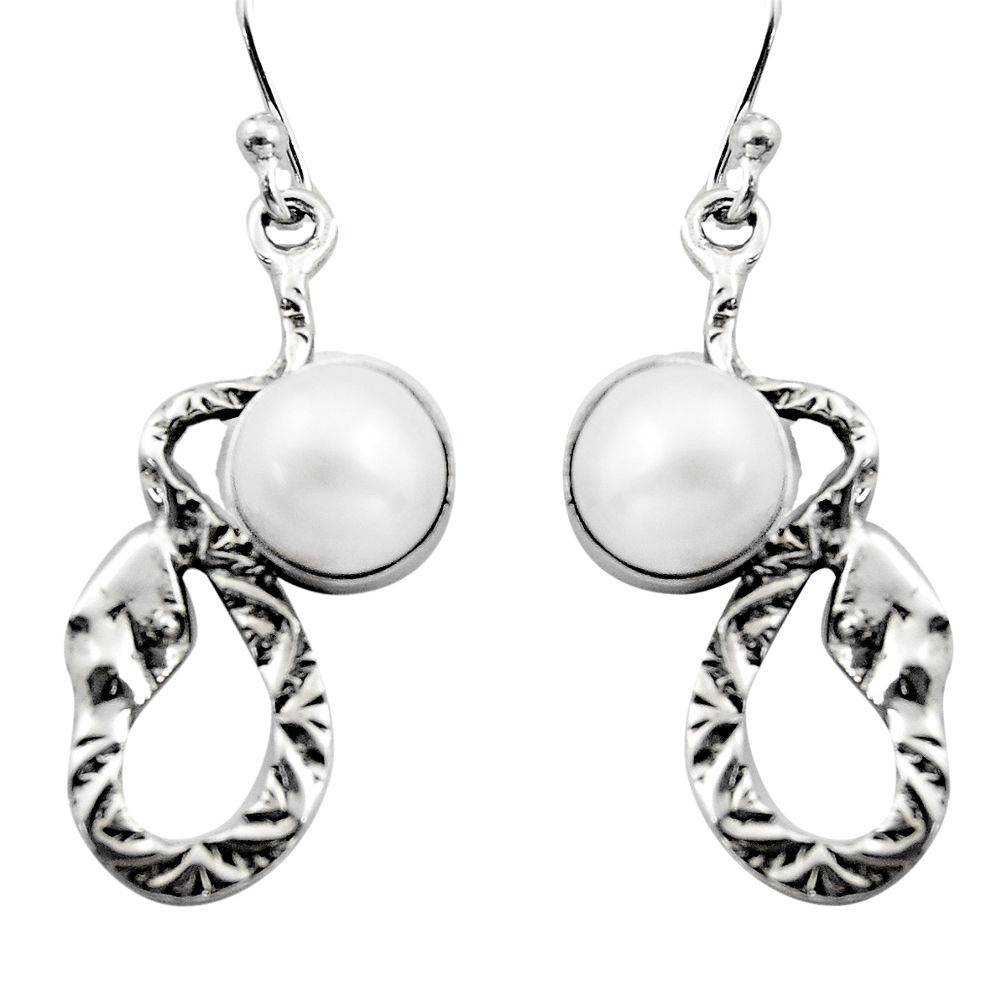 5.62cts natural white pearl 925 sterling silver snake earrings jewelry r15842