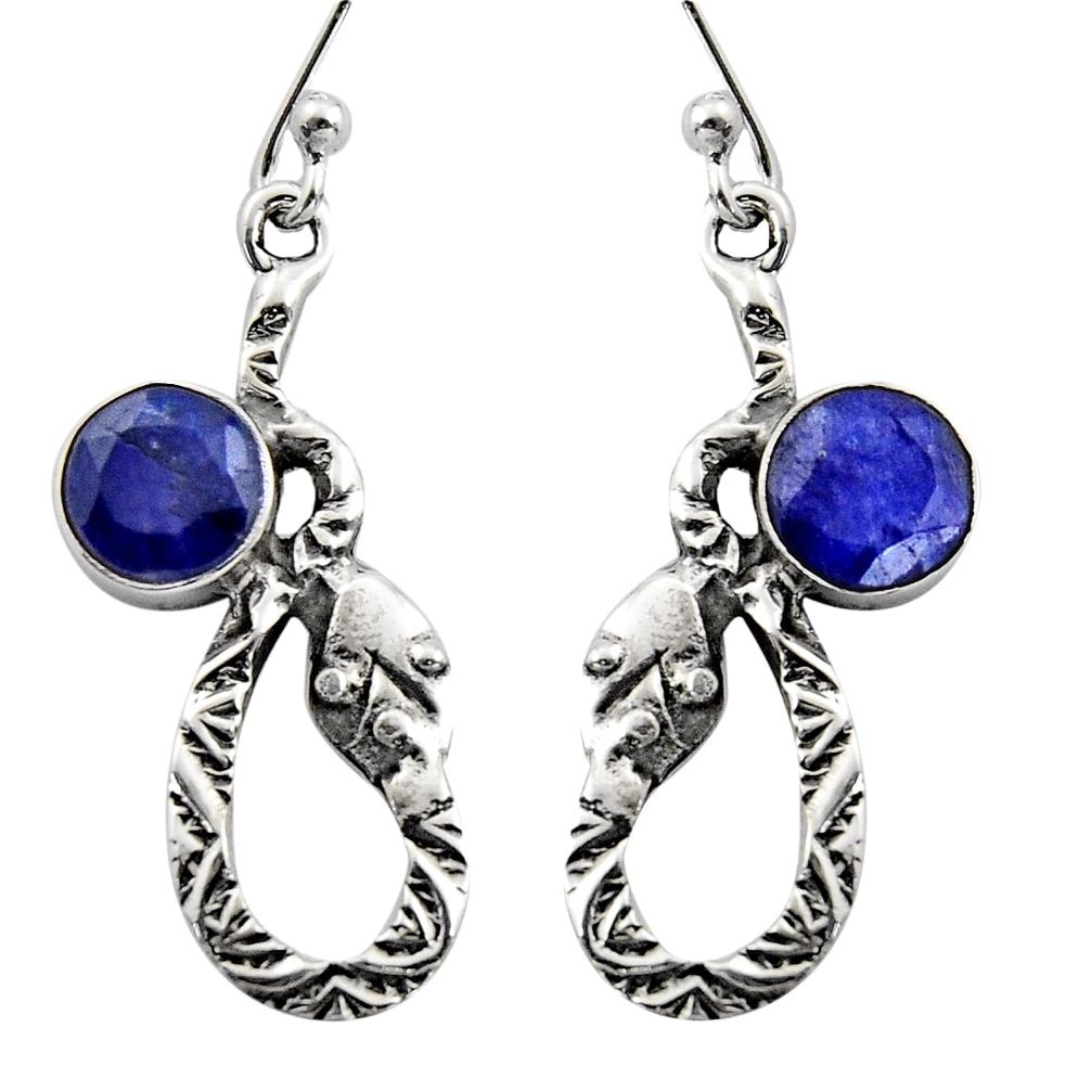 925 sterling silver 4.42cts natural blue sapphire snake earrings jewelry r15843