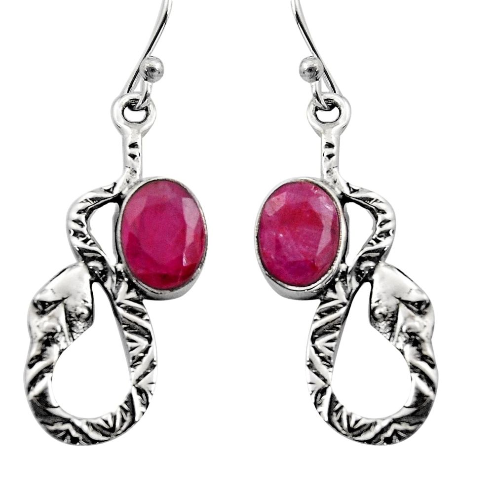 4.47cts natural red ruby 925 sterling silver snake earrings jewelry r15844