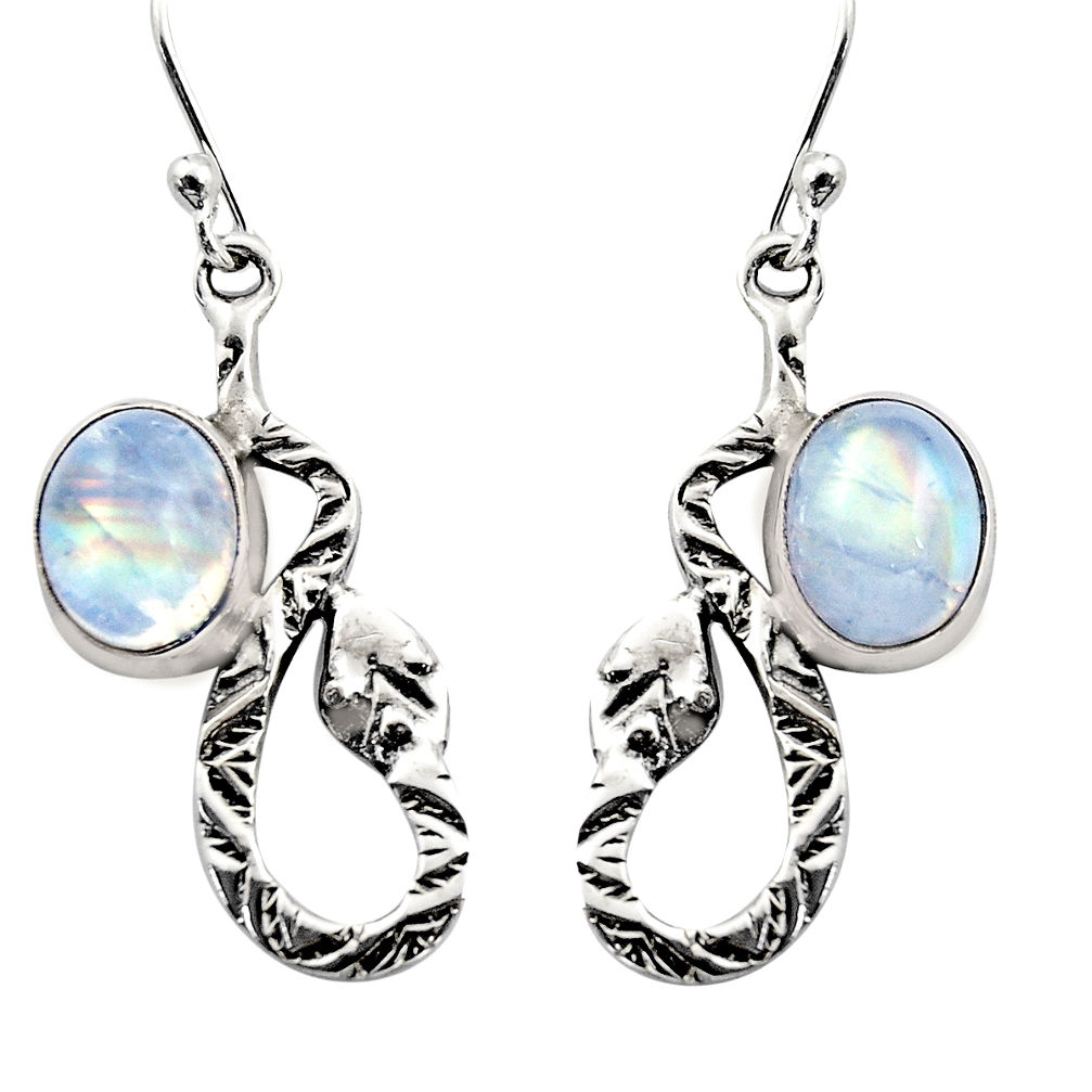 6.02cts natural rainbow moonstone 925 sterling silver snake earrings r15845