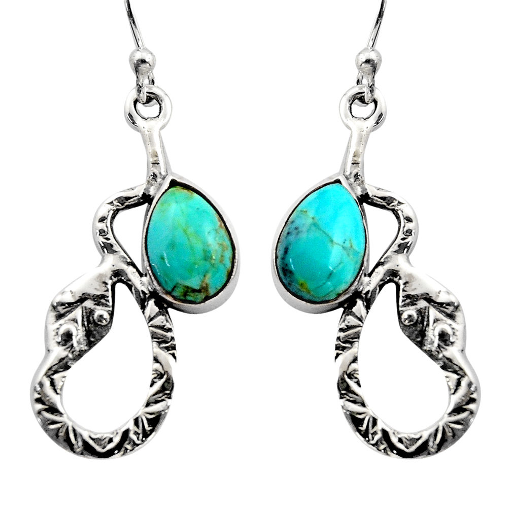 925 sterling silver 4.93cts blue arizona mohave turquoise snake earrings r15847