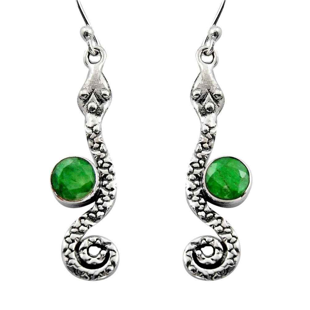 925 sterling silver 3.62cts natural green emerald snake earrings jewelry r15851