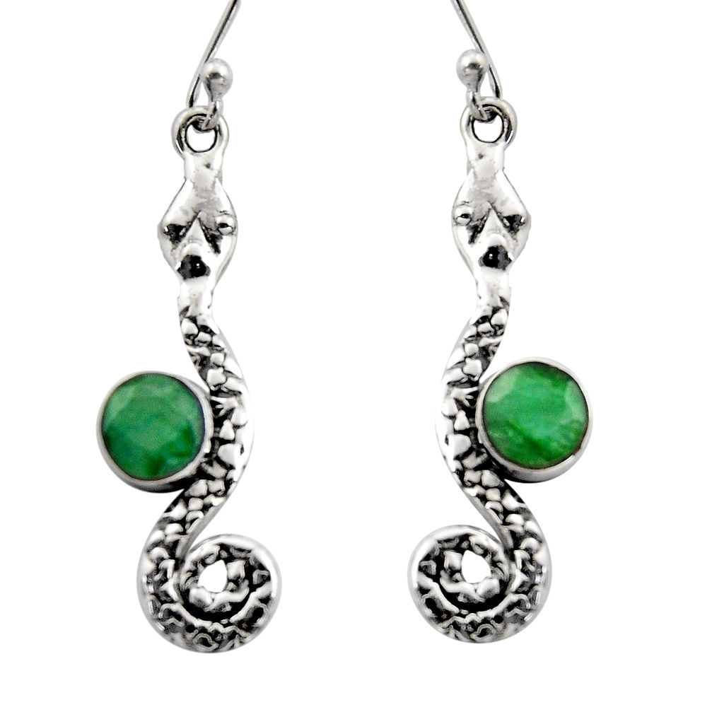 3.83cts natural green emerald 925 sterling silver snake earrings jewelry r15852