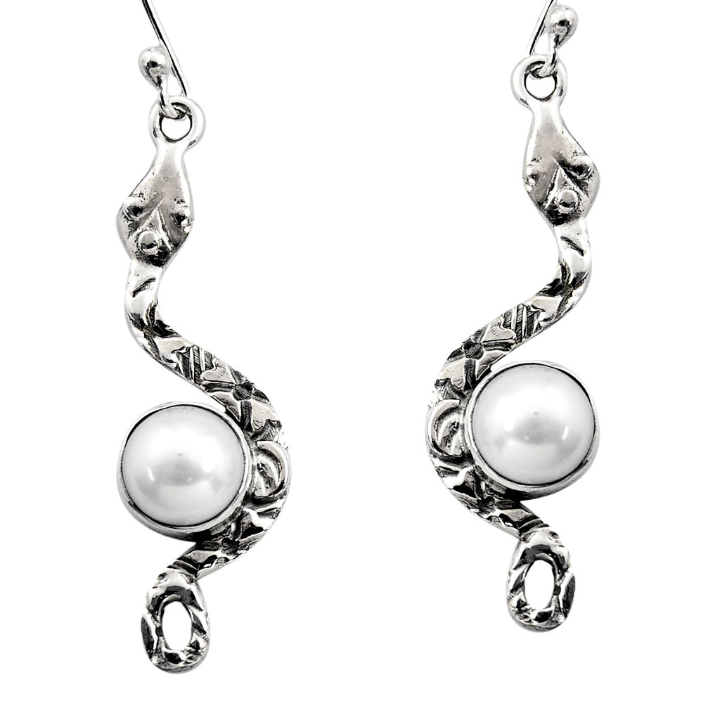 5.10cts natural white pearl 925 sterling silver snake earrings jewelry r15853