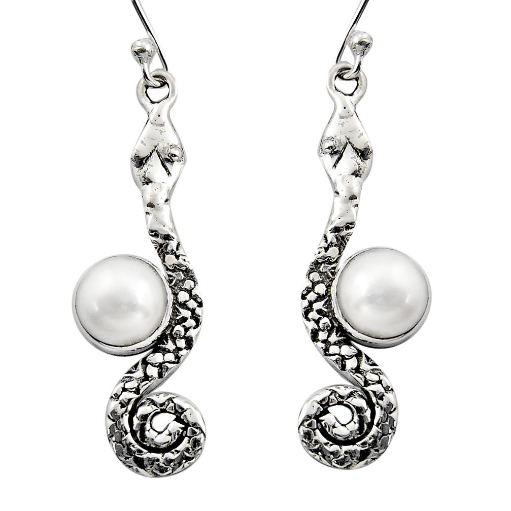925 sterling silver 5.62cts natural white pearl snake earrings jewelry r15854