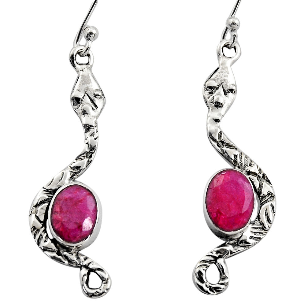 4.46cts natural red ruby 925 sterling silver snake earrings jewelry r15855