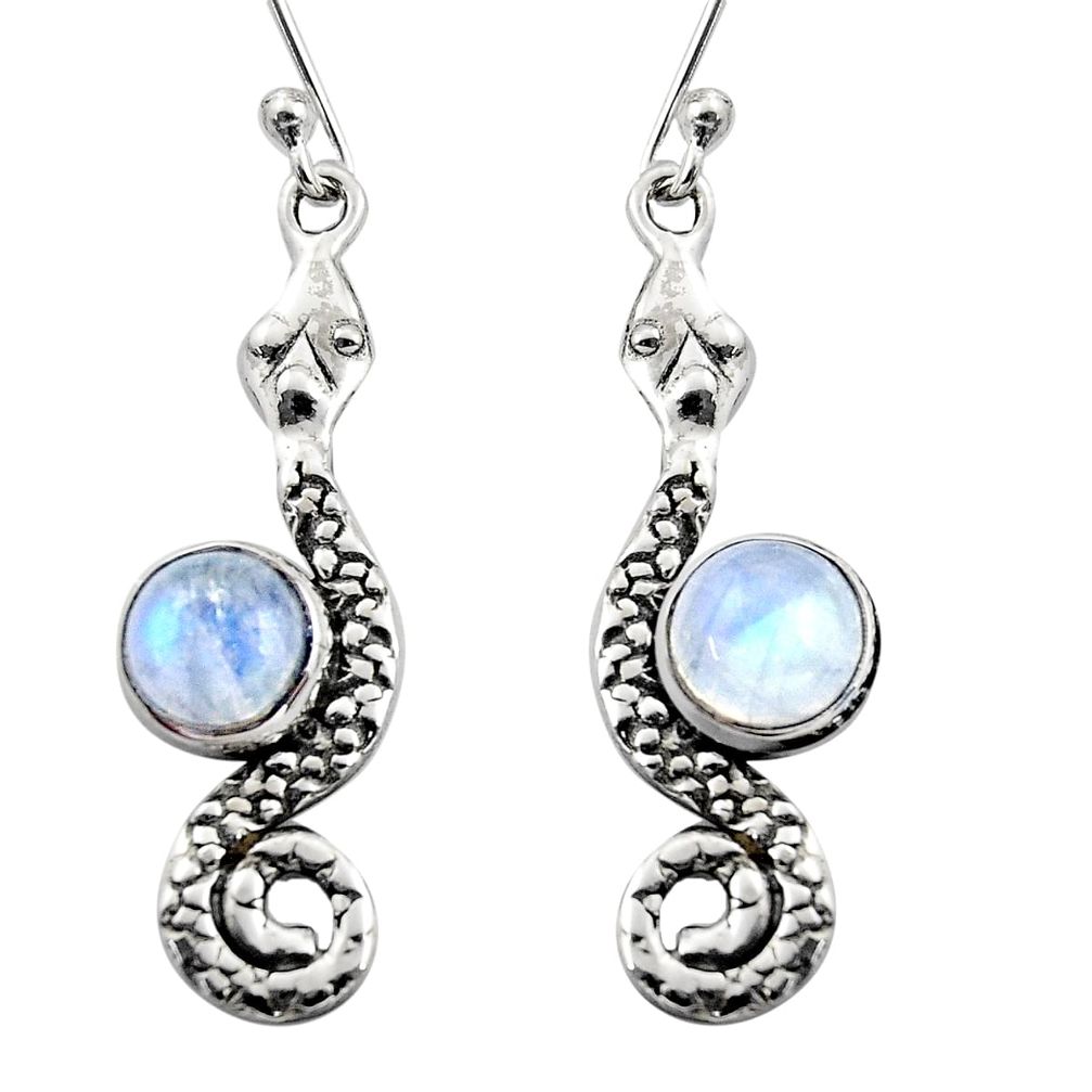 925 sterling silver 5.38cts natural rainbow moonstone snake earrings r15858