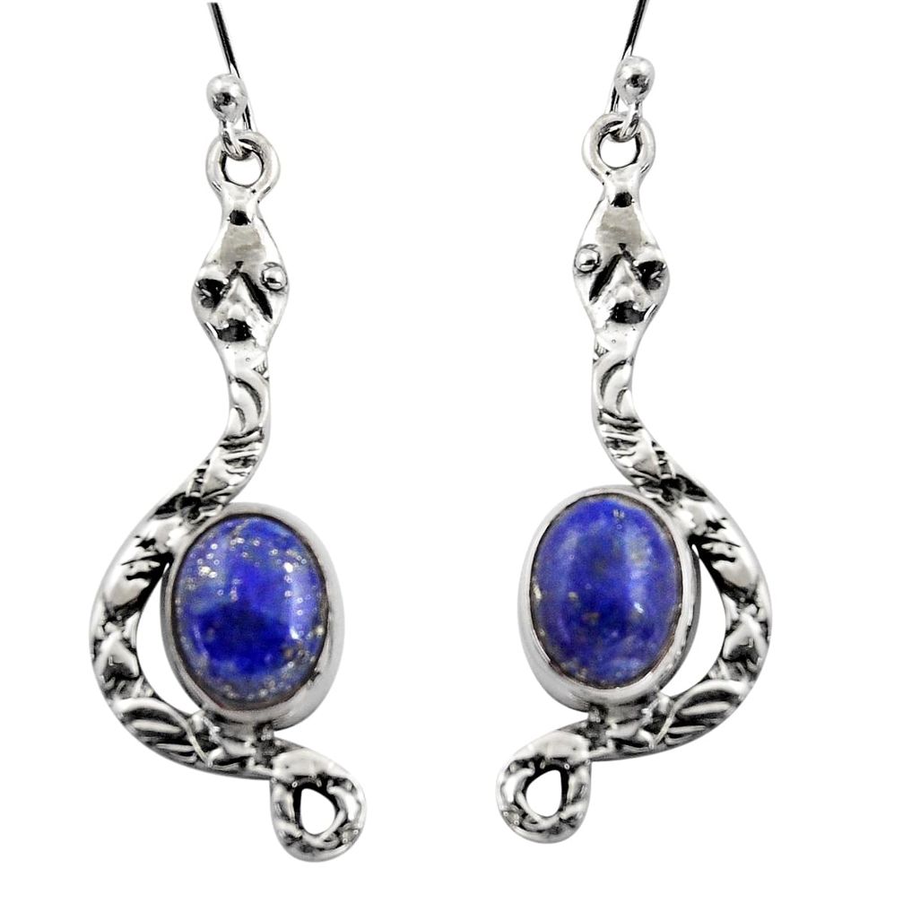 6.10cts natural blue lapis lazuli 925 sterling silver snake earrings r15859
