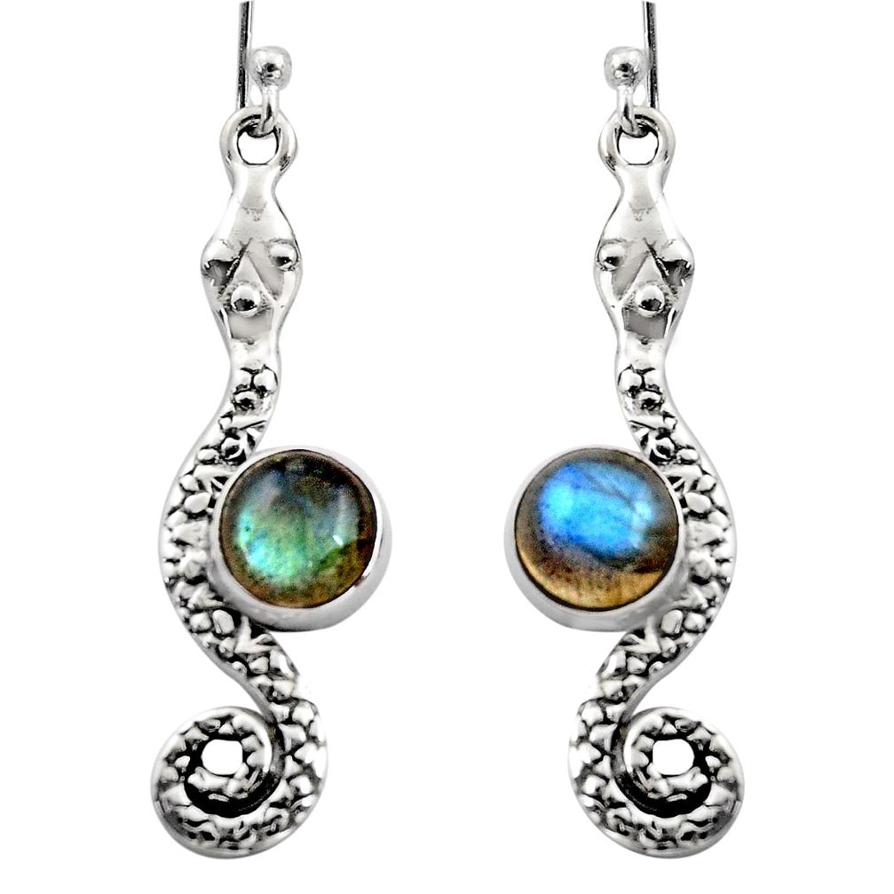 5.11cts natural blue labradorite 925 sterling silver snake earrings r15860