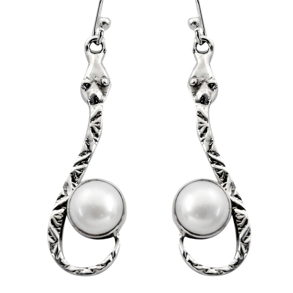 5.38cts natural white pearl 925 sterling silver snake earrings jewelry r15861