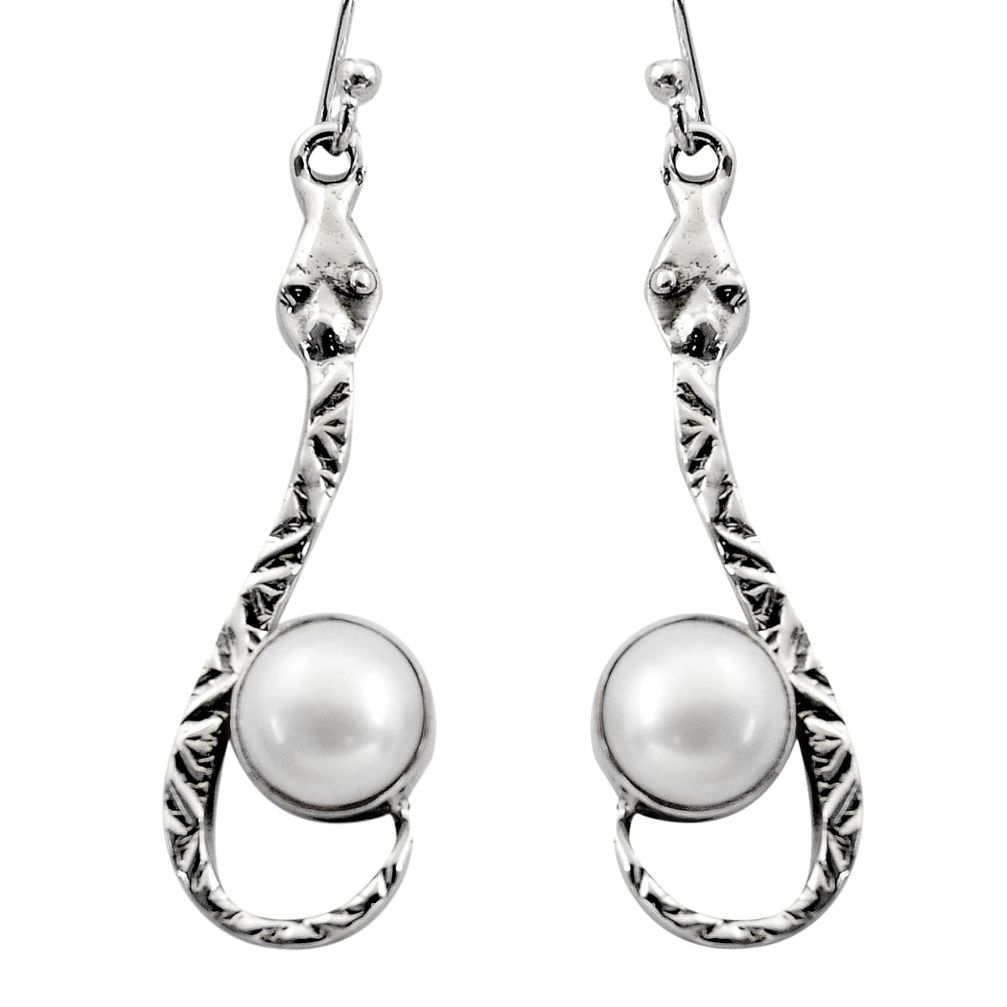 5.63cts natural white pearl 925 sterling silver snake earrings jewelry r15863