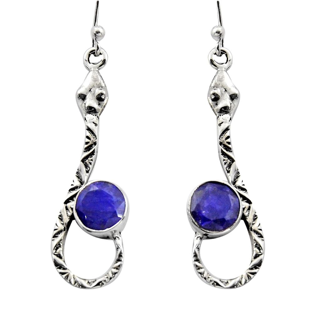 5.32cts natural blue sapphire 925 sterling silver snake earrings jewelry r15867