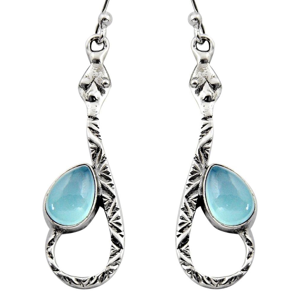 925 sterling silver 5.16cts natural aqua chalcedony snake earrings r15868