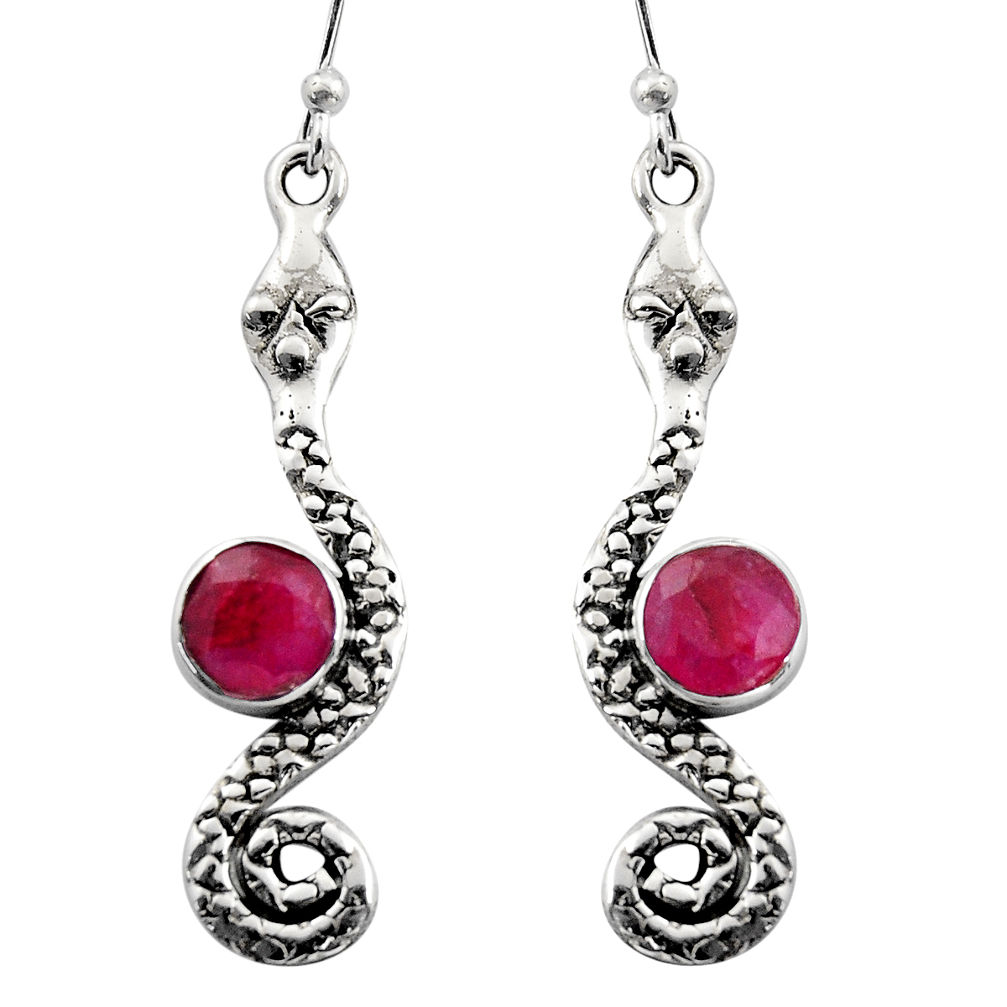 3.50cts natural red ruby 925 sterling silver snake earrings jewelry r15870