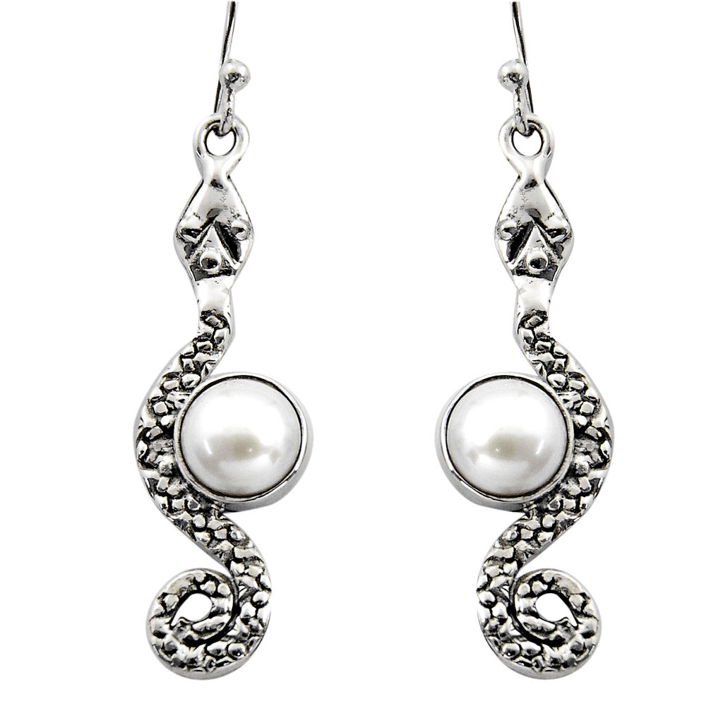 5.63cts natural white pearl 925 sterling silver snake earrings jewelry r15872