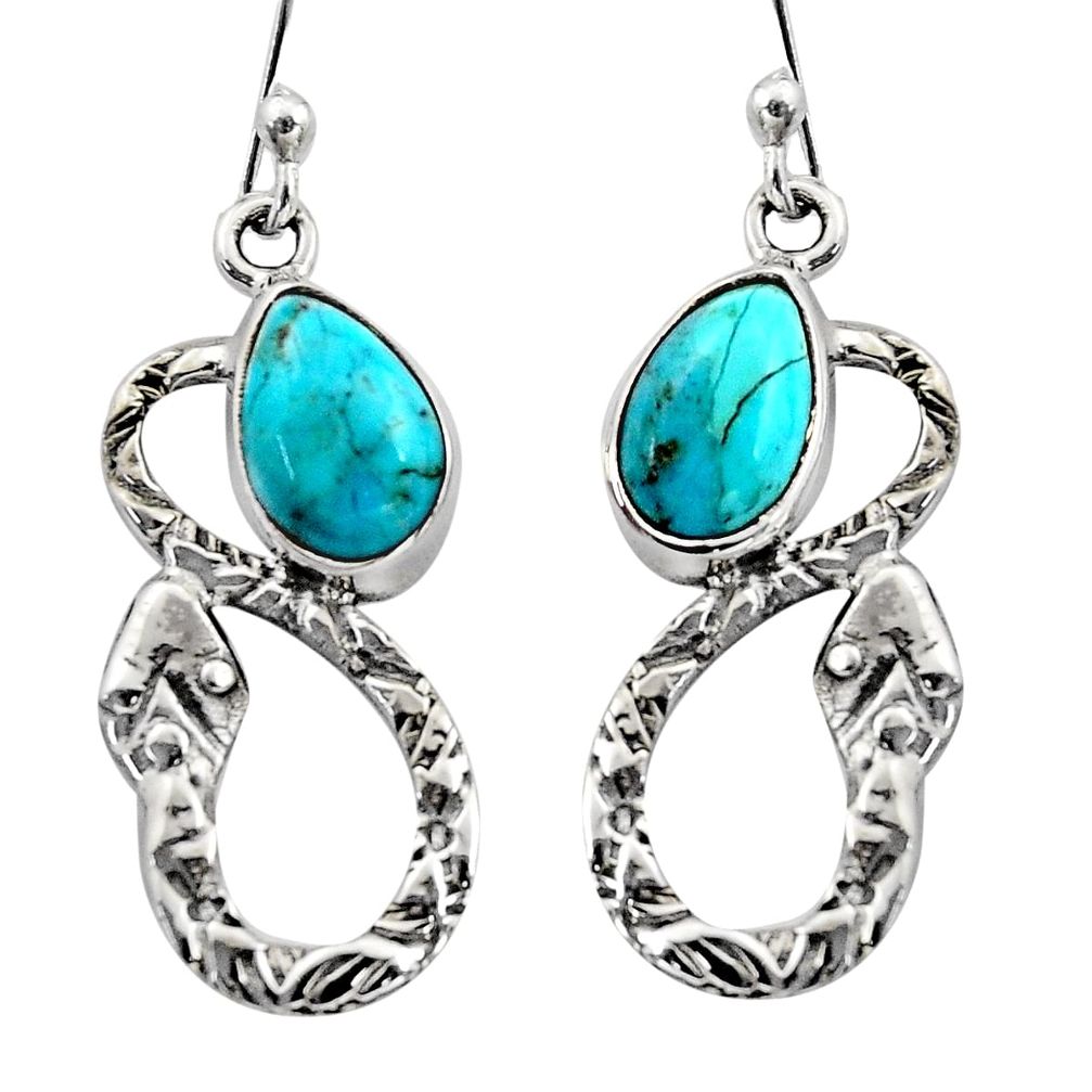 4.68cts natural blue campitos turquoise 925 silver snake earrings r15876