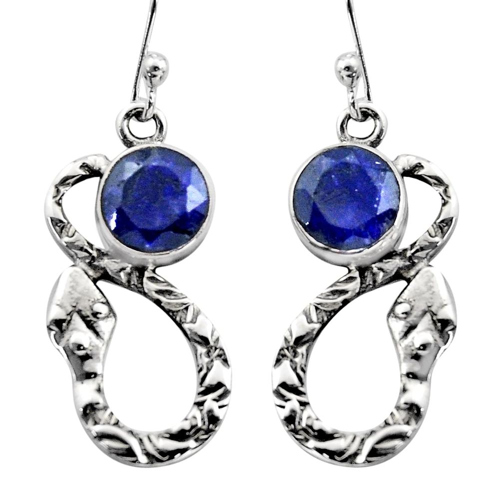 925 sterling silver 5.11cts natural blue sapphire snake earrings jewelry r15877