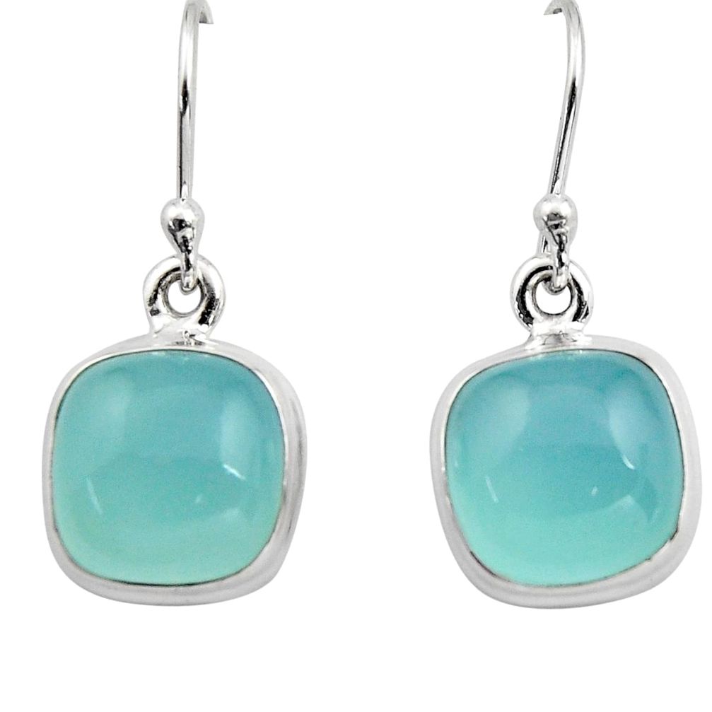 925 sterling silver 10.02cts natural aqua chalcedony dangle earrings r15883