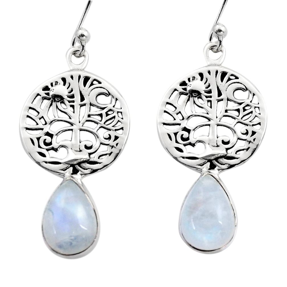 925 silver 4.84cts natural rainbow moonstone tree of life earrings r15886