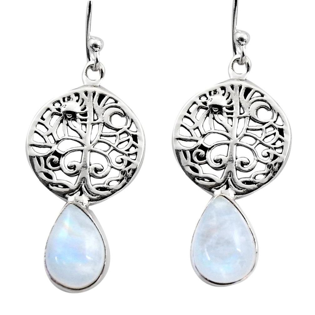 5.16cts natural rainbow moonstone 925 silver tree of life earrings r15887