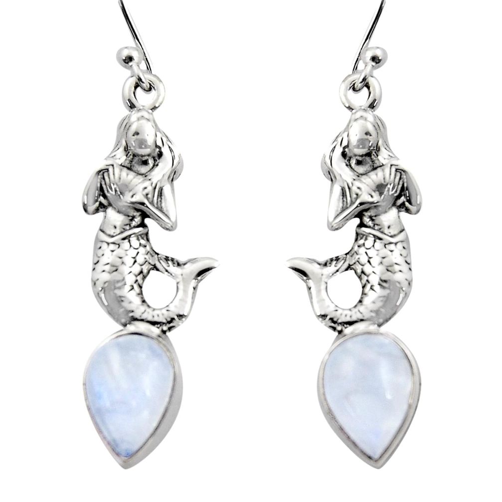 5.18cts natural rainbow moonstone 925 silver fairy mermaid earrings r15890