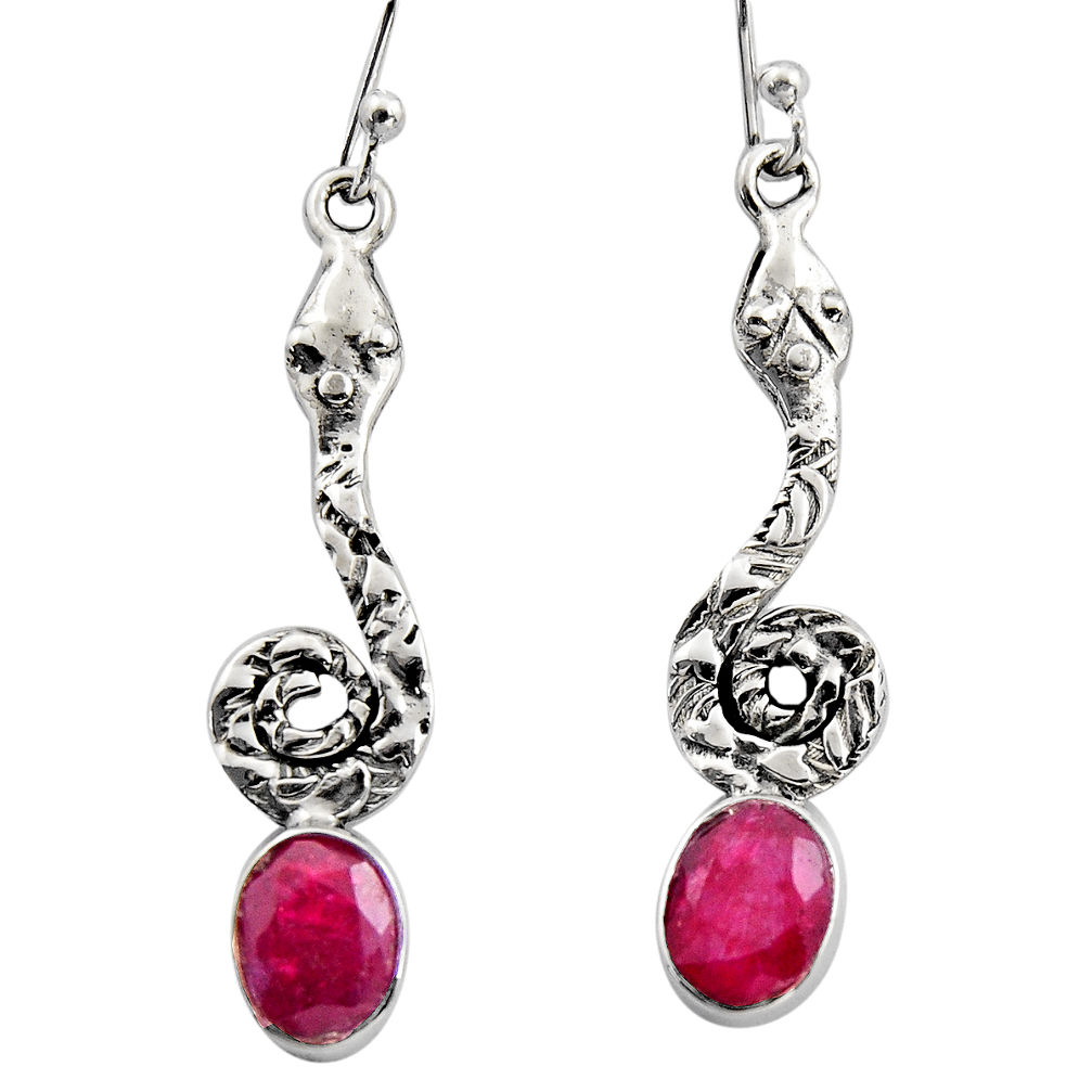 4.47cts natural red ruby 925 sterling silver snake earrings jewelry r15891