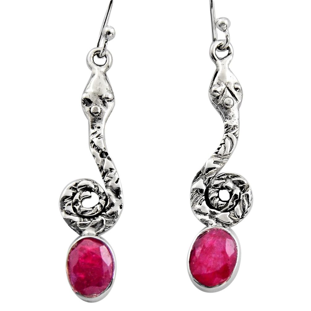 925 sterling silver 4.46cts natural red ruby snake earrings jewelry r15892