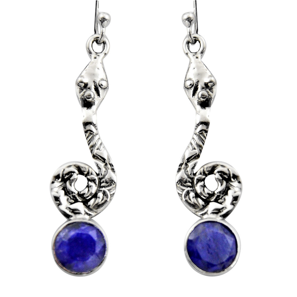 4.70cts natural blue sapphire 925 sterling silver snake earrings jewelry r15894