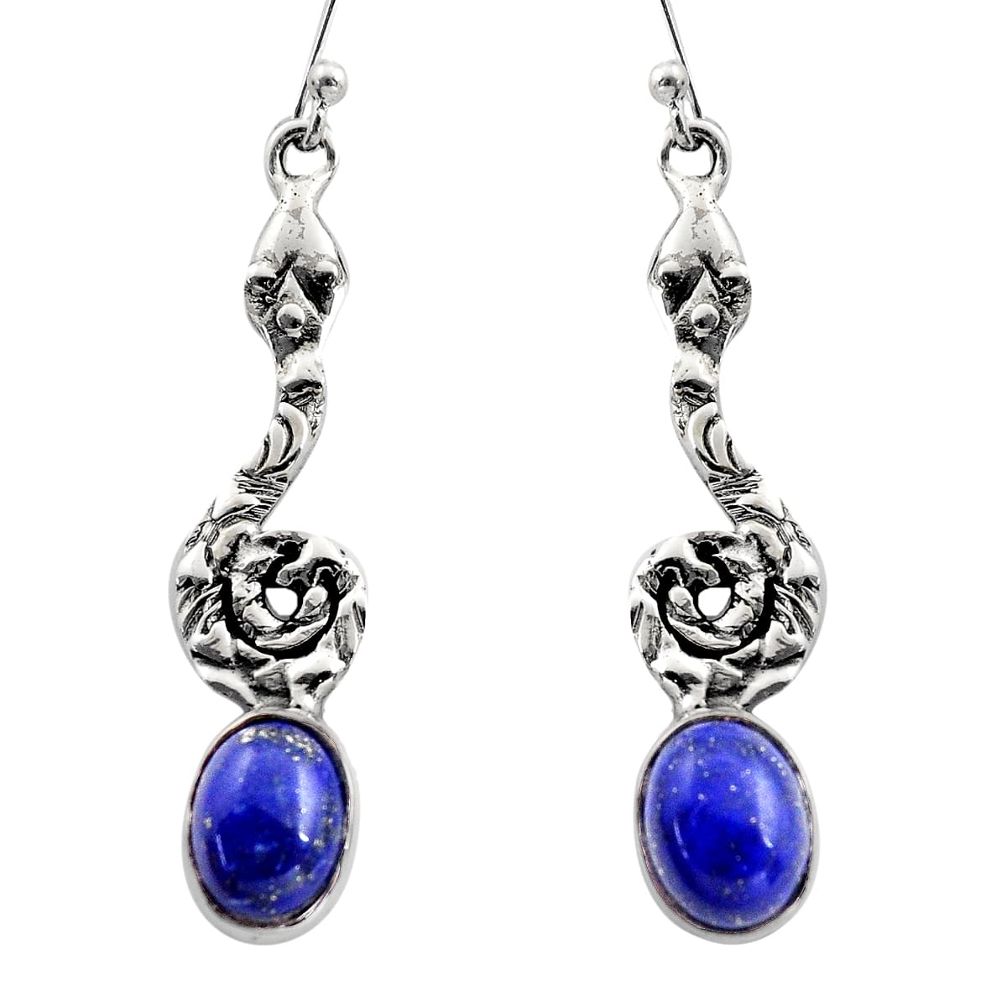 925 sterling silver 6.04cts natural blue lapis lazuli snake earrings r15896