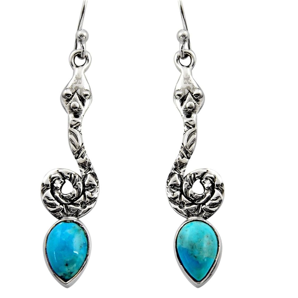 4.42cts natural blue campitos turquoise 925 silver snake earrings r15897
