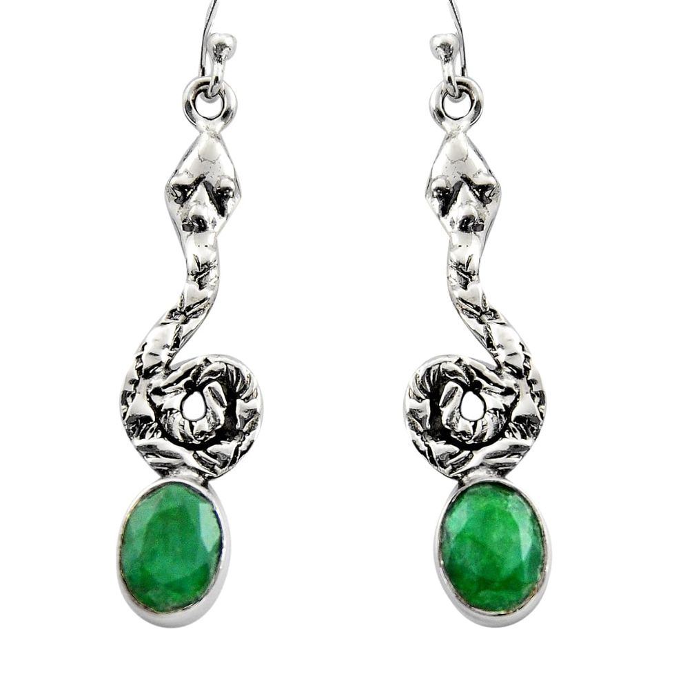 4.47cts natural green emerald 925 sterling silver snake earrings jewelry r15898