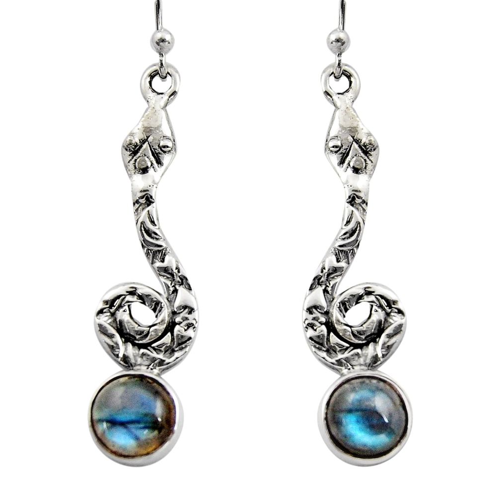 5.11cts natural blue labradorite 925 sterling silver snake earrings r15900