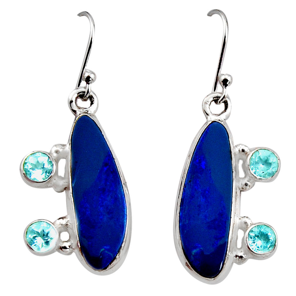 8.70cts natural blue doublet opal australian 925 silver dangle earrings r15927