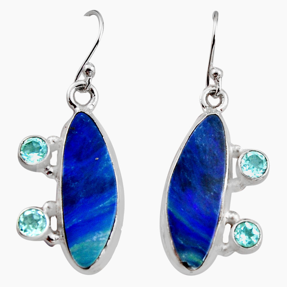 925 silver 9.71cts natural blue doublet opal australian dangle earrings r15928