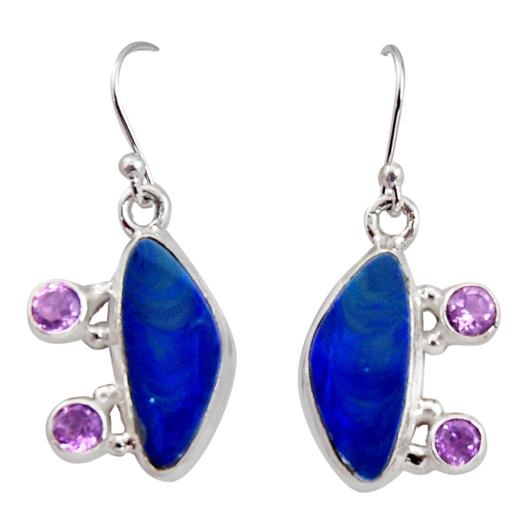 8.14cts natural blue doublet opal australian 925 silver dangle earrings r15930